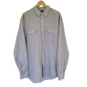 Perry Ellis Long Sleeve Linen Button Down Shirt Tan White Mens Size XL Classic